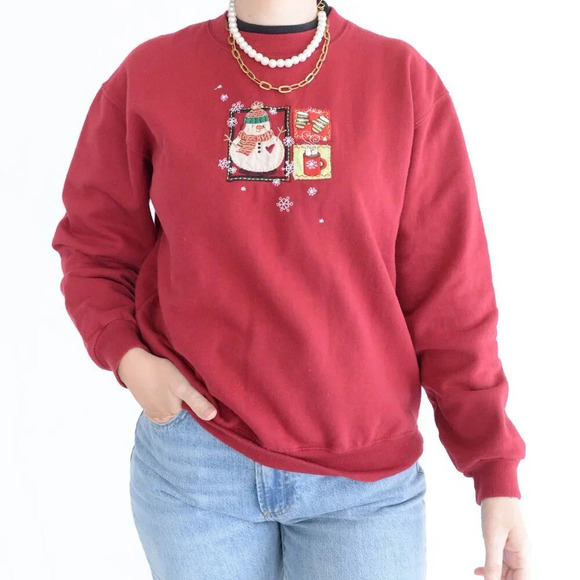 Vintage 90'S Country Store  Red Snowman Ugly Christmas Crewneck Sweater M - Picture 1 of 11